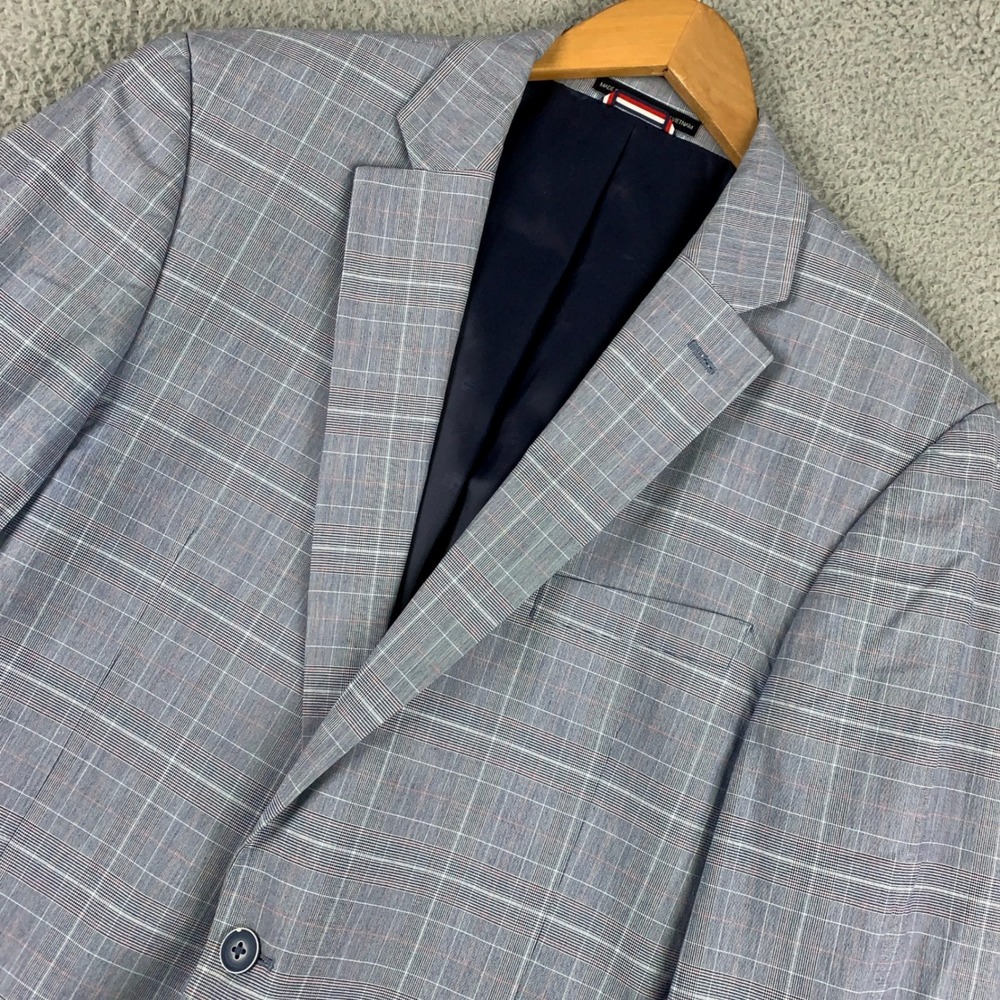 Tommy Hilfiger Glen Plaid Sport Coat Mens 44L Blue Modern Fit Two Button Blazer